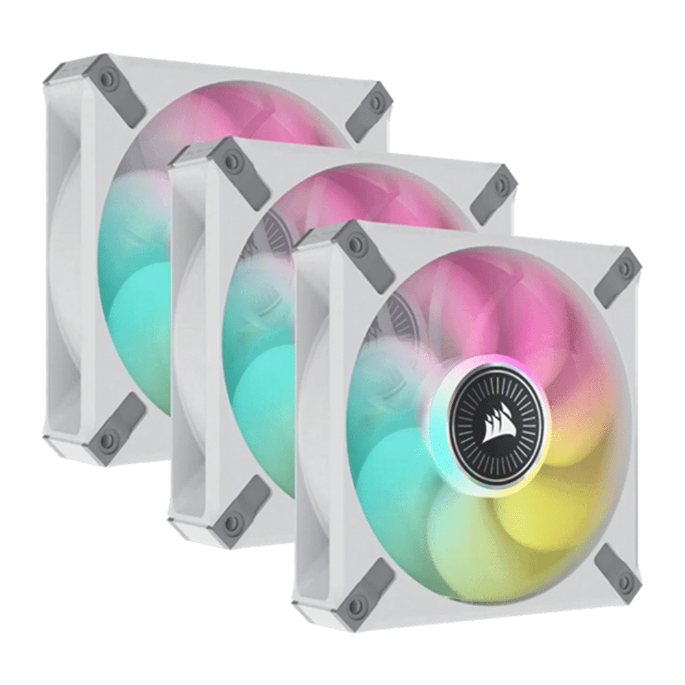 Corsair iCUE ML120 RGB ELITE Premium 120mm PWM Magnetic Levitation Fan – White Triple Fan Kit with iCUE Lighting Node CORE