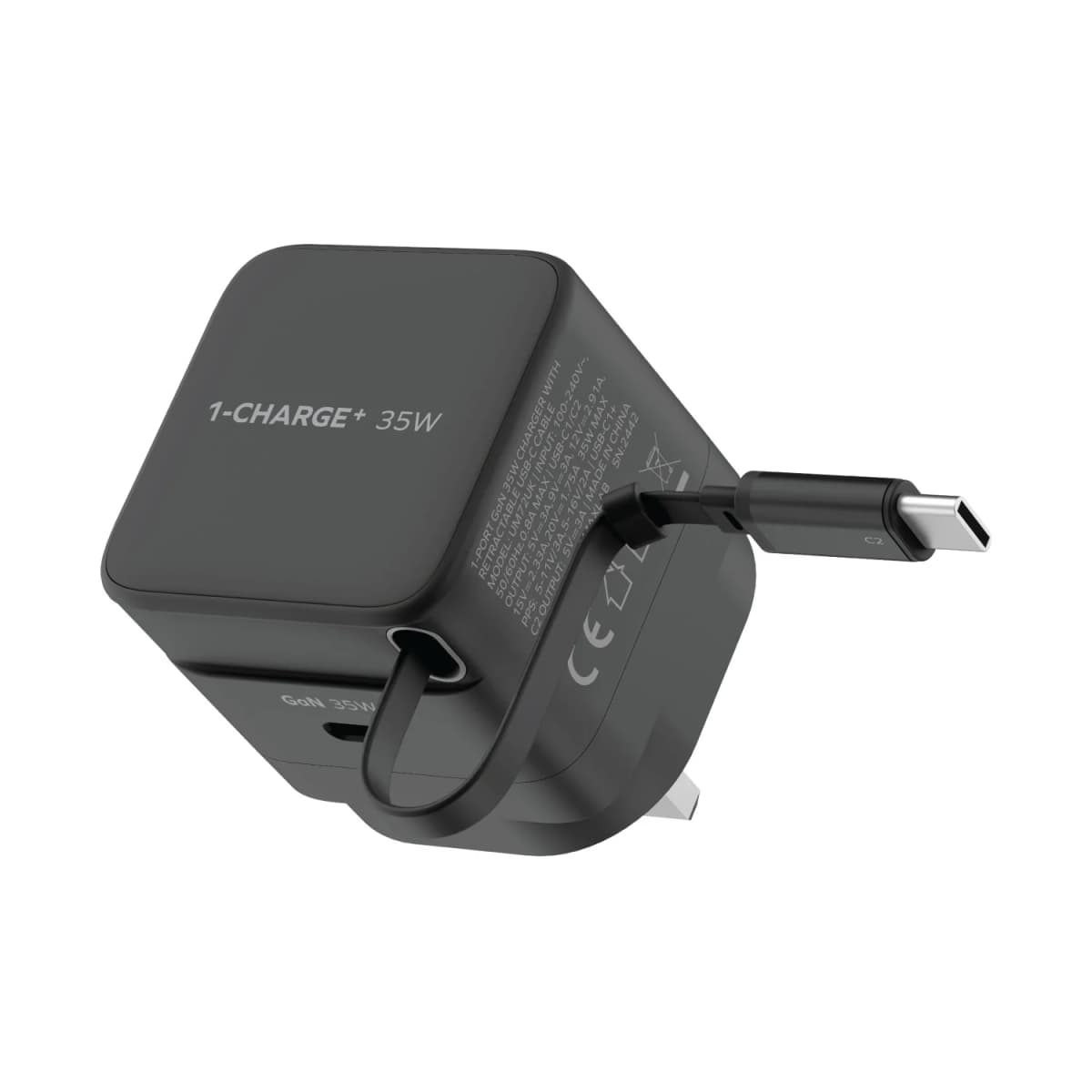 Momax 1-Charge+ 1-Port GaN 35W charger with Retractable USB-C Cable