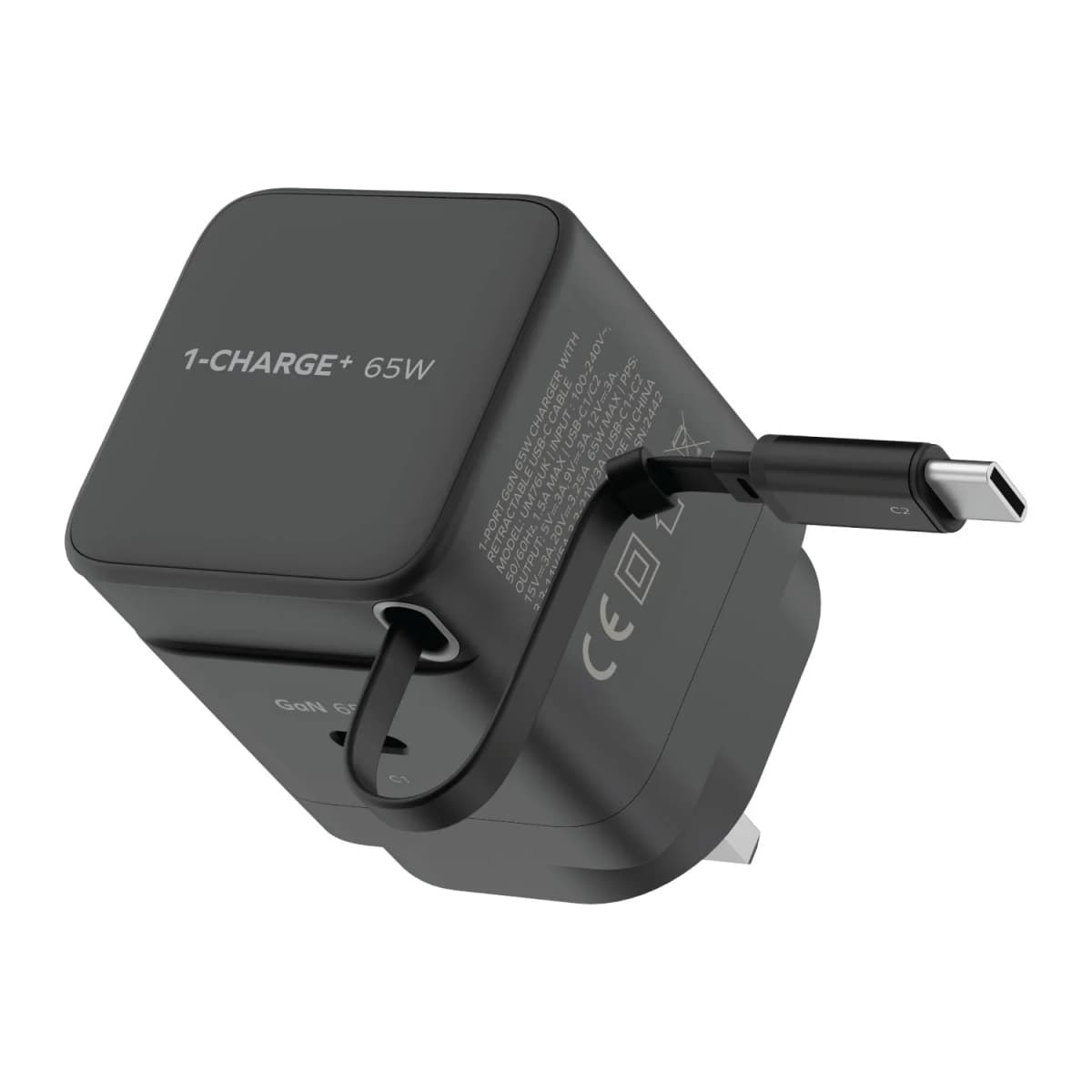 Momax 1-Charge+ 1-Port GaN 65W charger with Retractable USB-C Cable