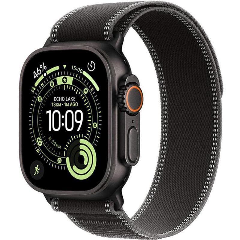 Apple Watch Ultra 3 Smartwatch, GPS + Cellular, 1.91", Black Titanium Case, Black/Charcoal Trail Loop, Medium/Large