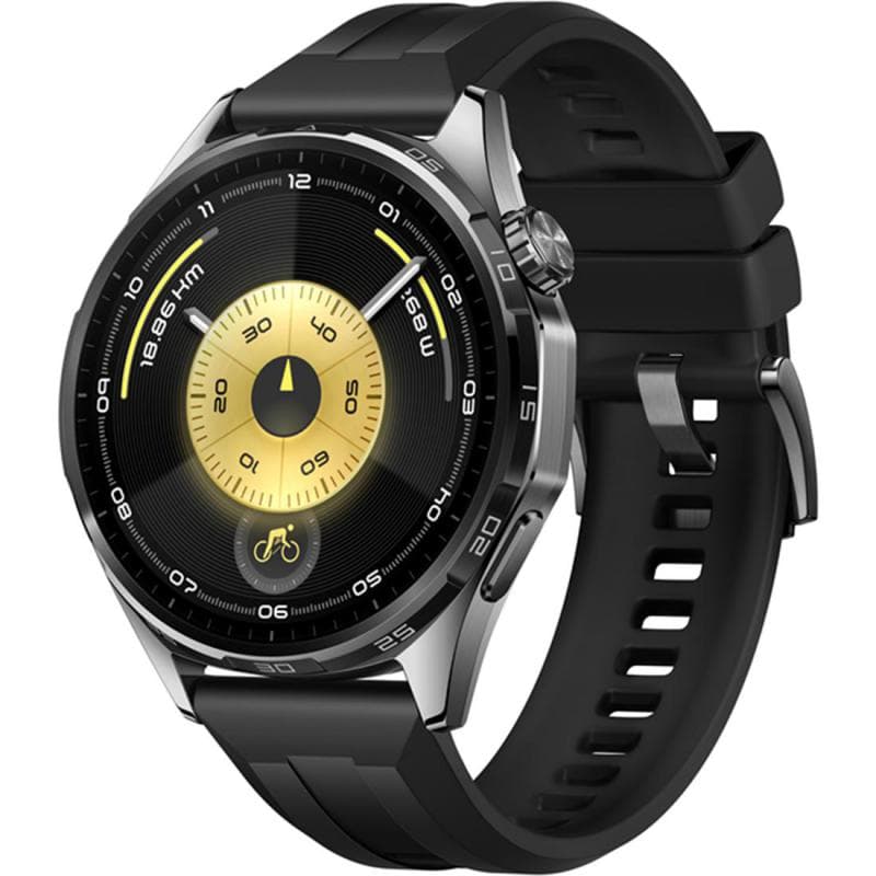 HUAWEI Watch GT 6 46 Smartwatch, GPS, 1.47", Black Stainless Steel Case, Black Fluoroelastomer Strap, One Size