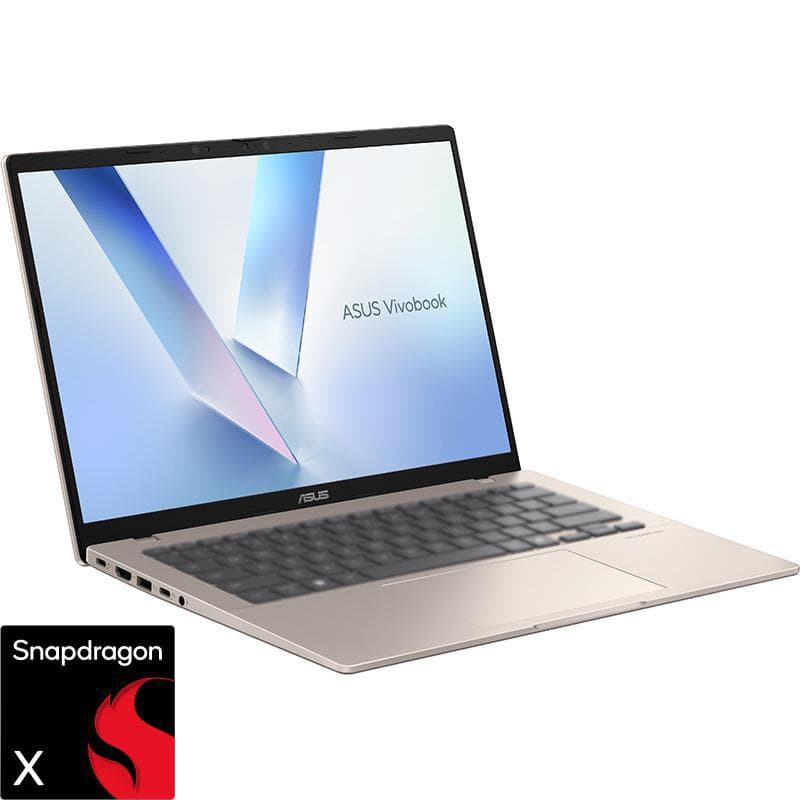 Asus Vivobook Laptop, AI with CoPilot+, 14", Snapdragon X, 16 GB RAM, 512 GB PCIe NVMe M.2 SSD, Windows 11 Home, Qualcomm Adreno