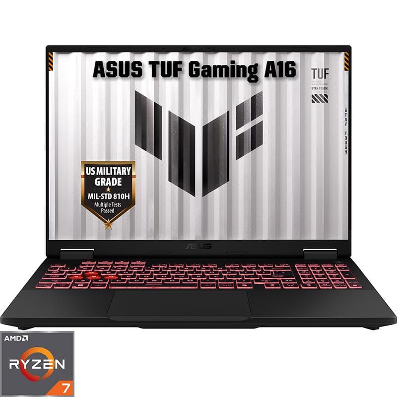 Asus TUF A16 Gaming Laptop, AI, 16", AMD Ryzen 7, 16 GB RAM, 512 GB PCIe 4.0 NVMe M.2 SSD, Windows 11 Home, NVIDIA GeForce 8 GB