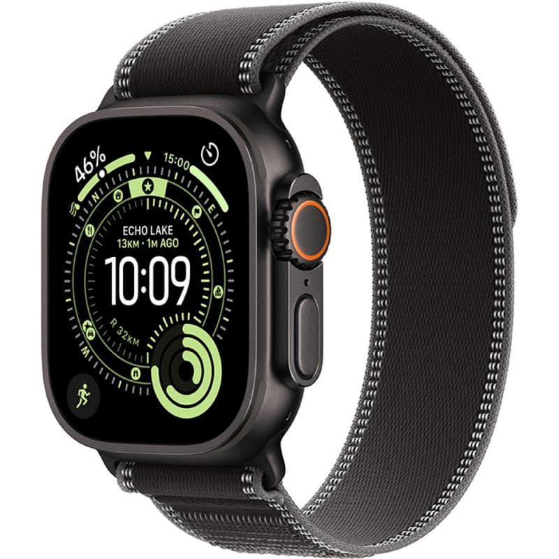Apple Watch Ultra 3 Smartwatch, GPS + Cellular, Black Titanium Case, Black/Charcoal Trail Loop, Medium/Large