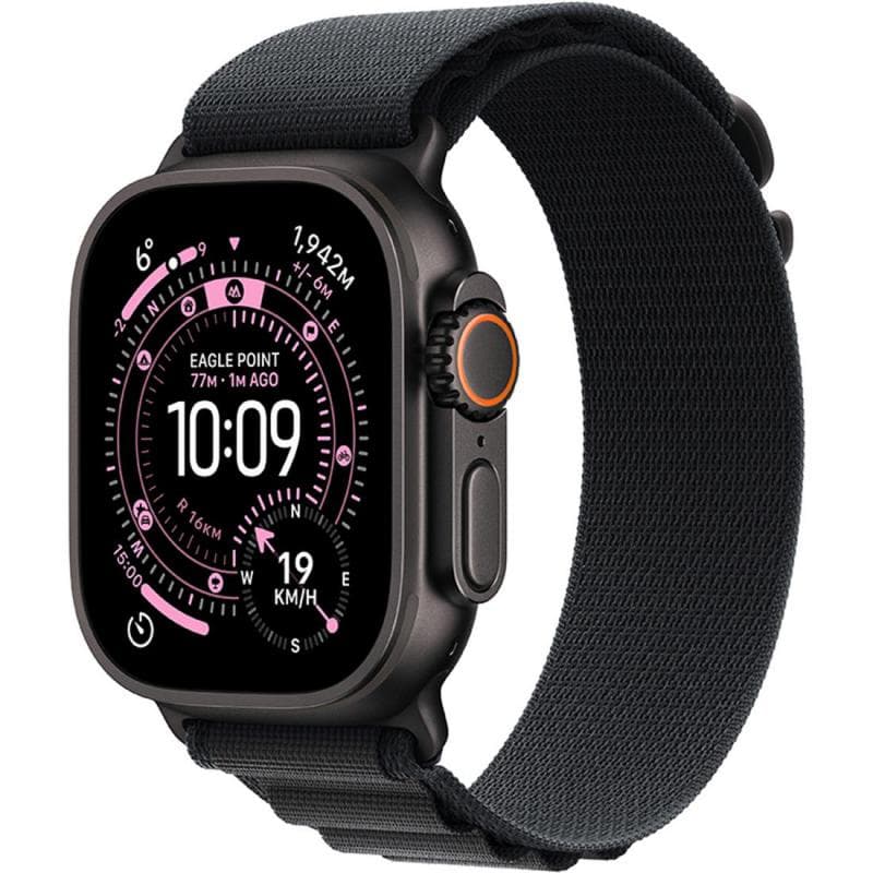 Apple Watch Ultra 3 Smartwatch, GPS + Cellular, Black Titanium Case, Black Alpine Loop, Medium