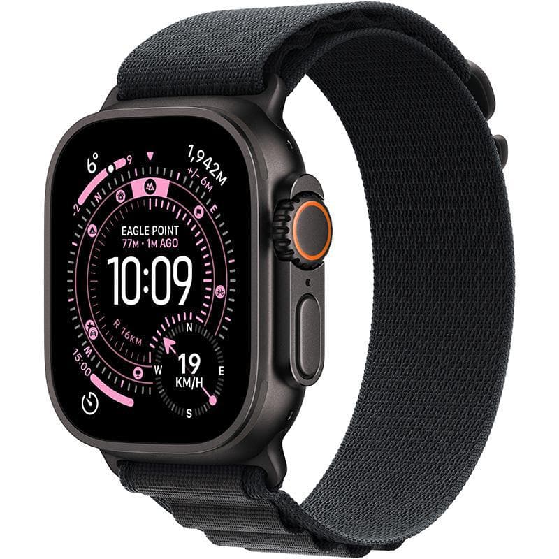 Apple Watch Ultra 3 Smartwatch, GPS + Cellular, 1.91", Black Titanium Case, Black Alpine Loop, Large
