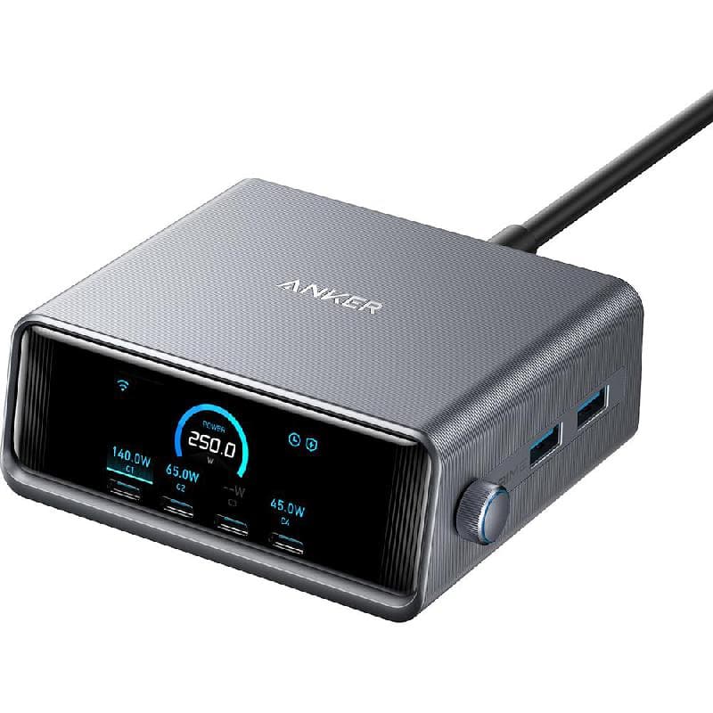 Anker Prime 250 GaN Desktop Charger, USB PD (Power Delivery), 250 Watts, 6 USB (4X USB-C/2X USB)