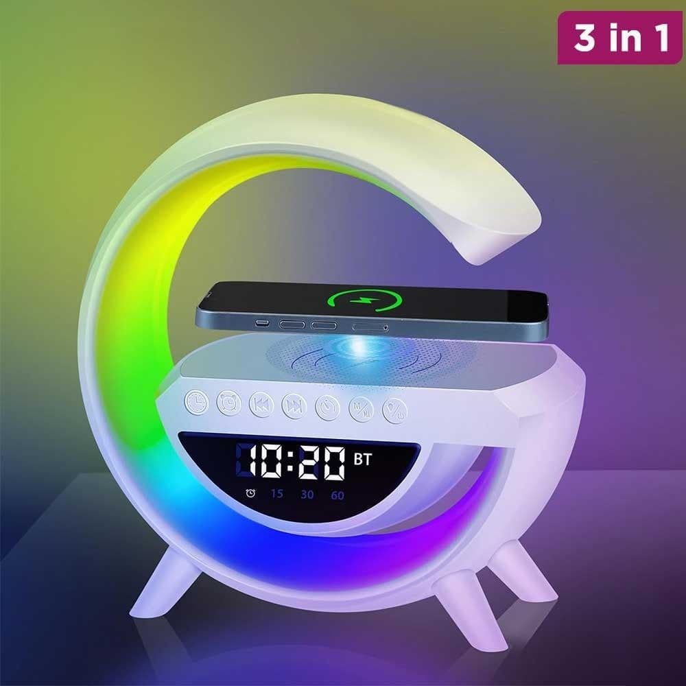 4-in-1 Bluetooth Speaker with Wireless Charging, Clock and RGB Light