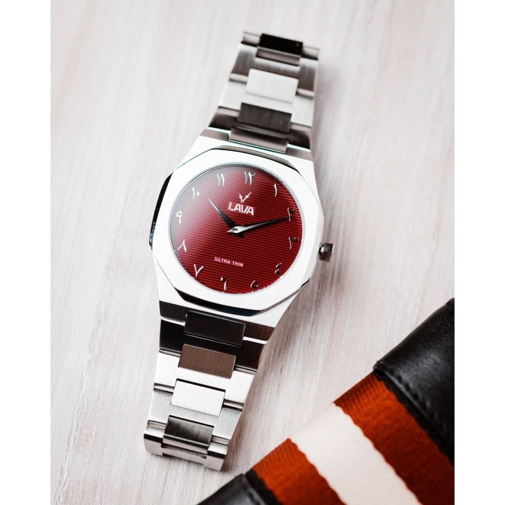 Lava Silver Cherry UltraThin Watch with Stainless Steel Strap