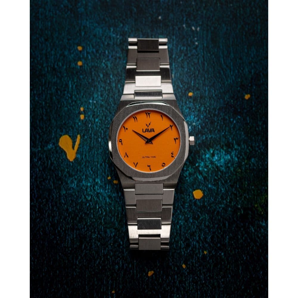 Lava Silver Yellow UltraThin Watch with Stainless Steel Strap