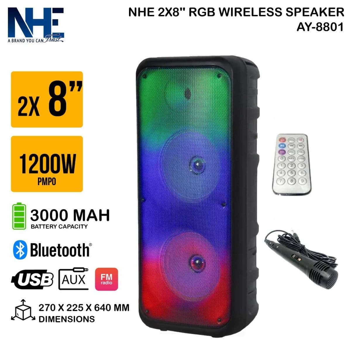 NHE Wireless Bluetooth Karaoke Speaker with Microphone 1200W