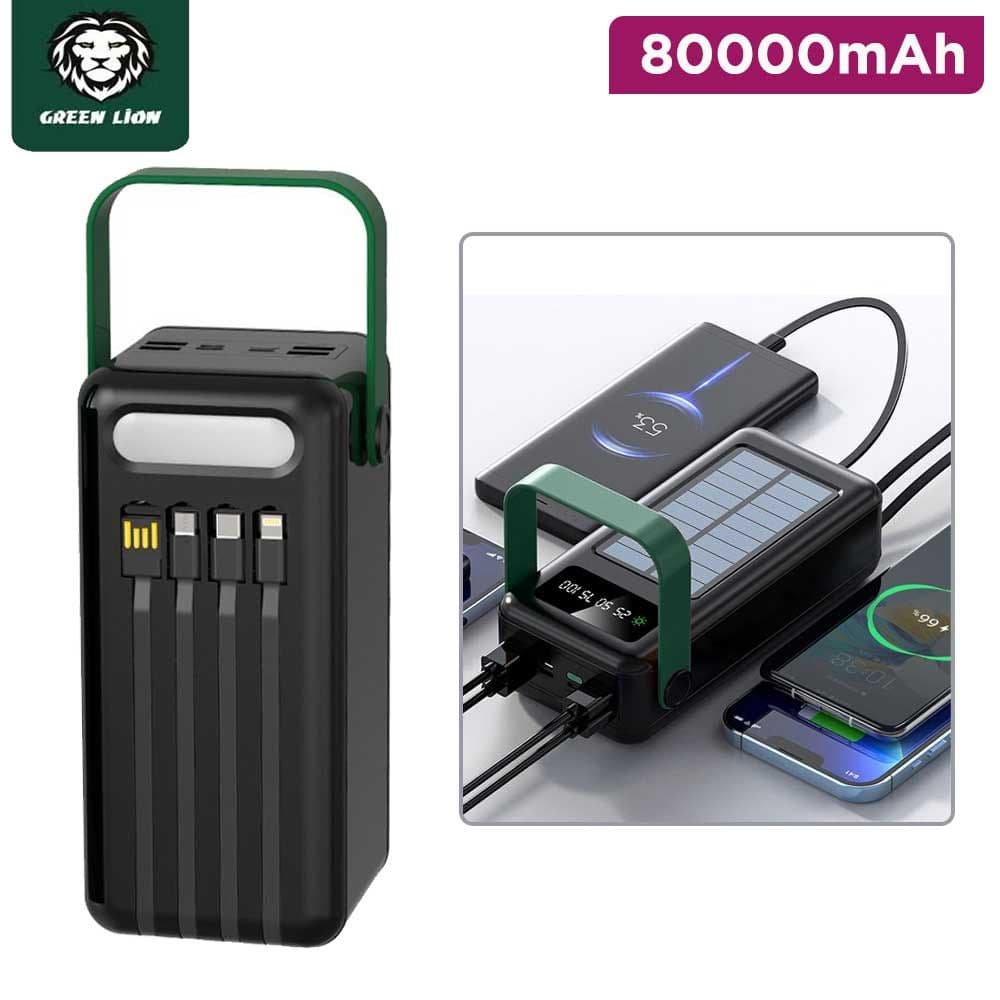 Green Lion Solar Power Bank 80000mAh with 4 Integrated Cables