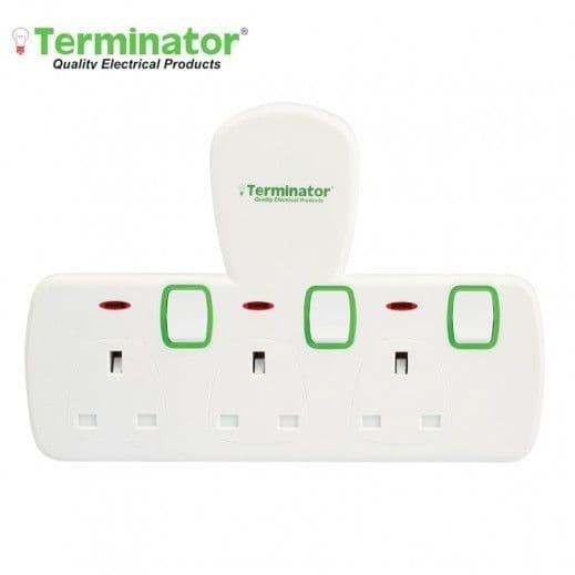 Terminator 3 Way UK T-Socket Multi Adaptor With Individual Switches Indicators