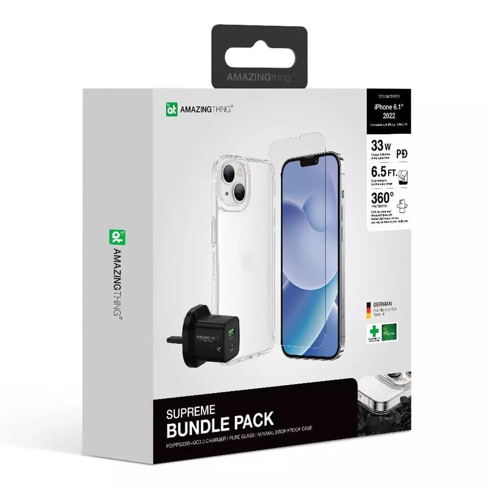 AmazingThing iPhone 14 Bundle Glass+Case+30W 2 Port Charger
