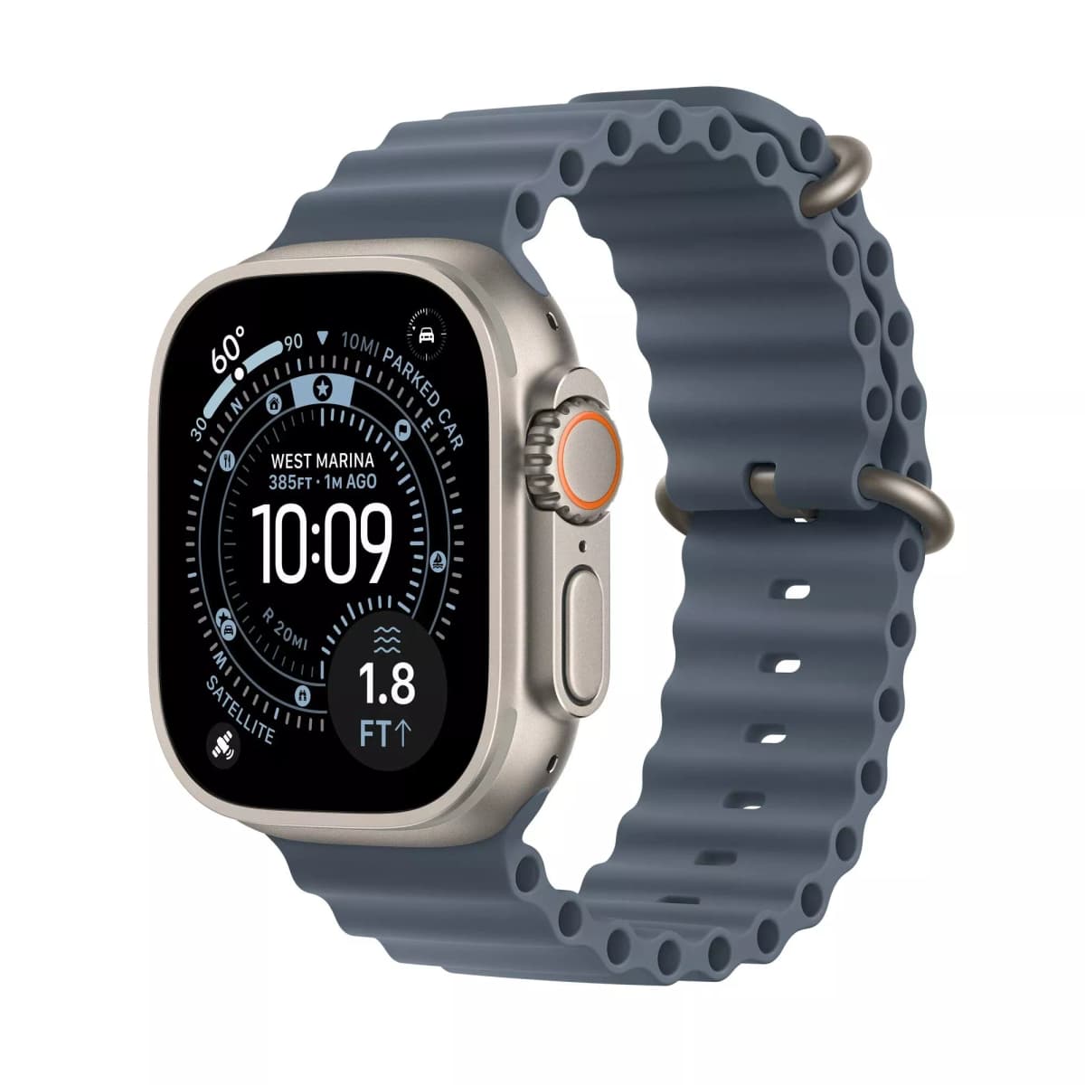 Apple Watch Ultra 3 GPS + Cellular 49mm Natural Titanium Case with Anchor Blue Ocean Band - ONESIZE