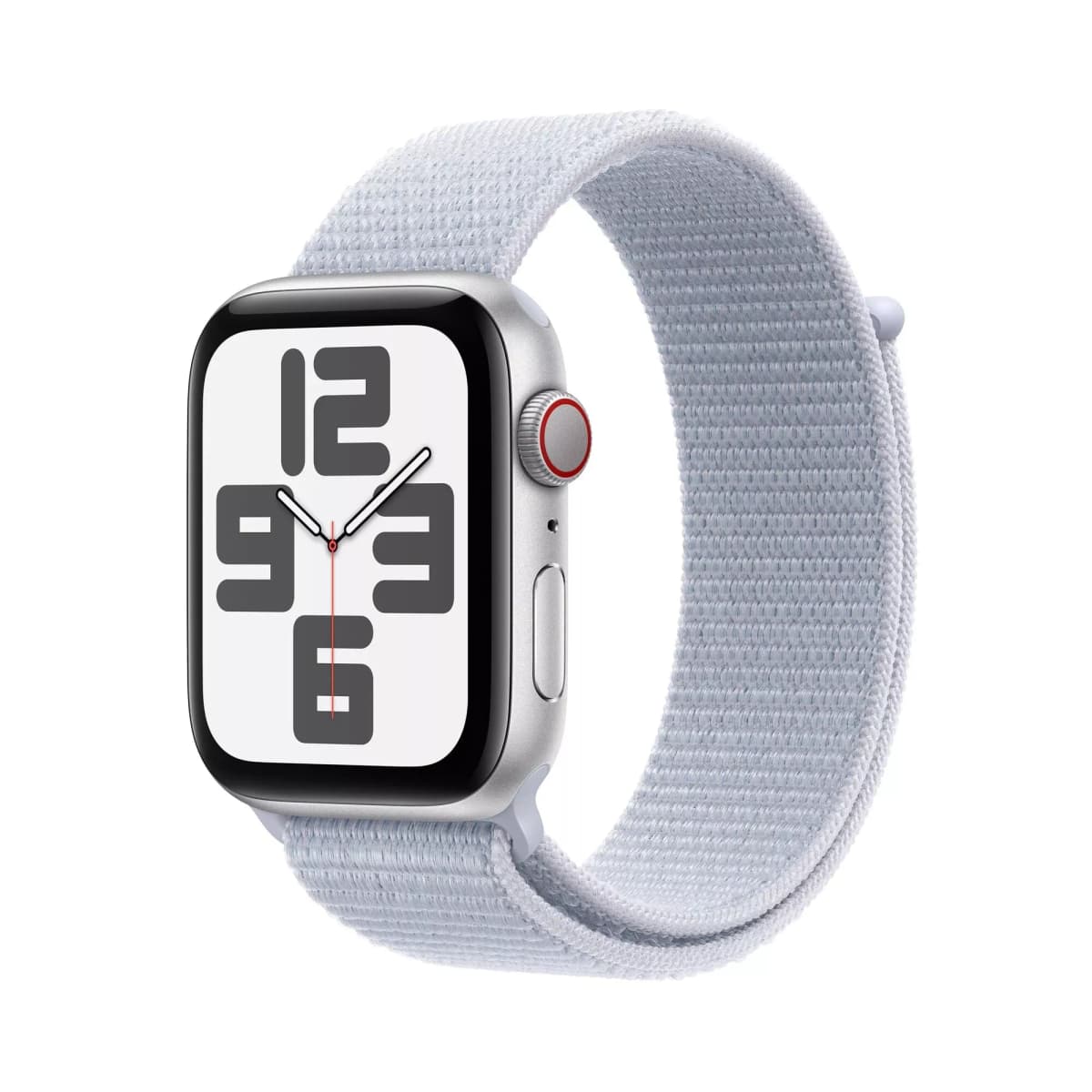 Apple Watch SE (2024) GPS + Cellular 44mm Silver Aluminium Case with Blue Cloud Sport Loop - ONESIZE