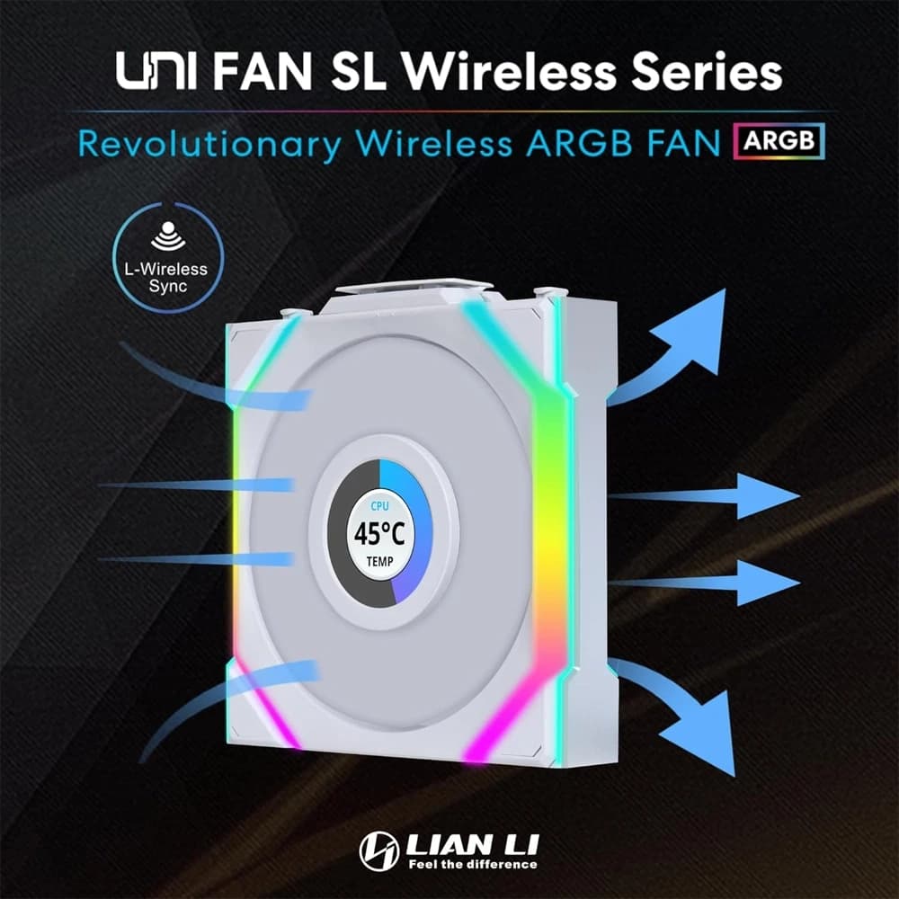 LIAN LI UNI FAN SL Wireless LCD Reverse Blade 120mm ARGB Case Fans with 1.6” LCD Screen (3 Pack)