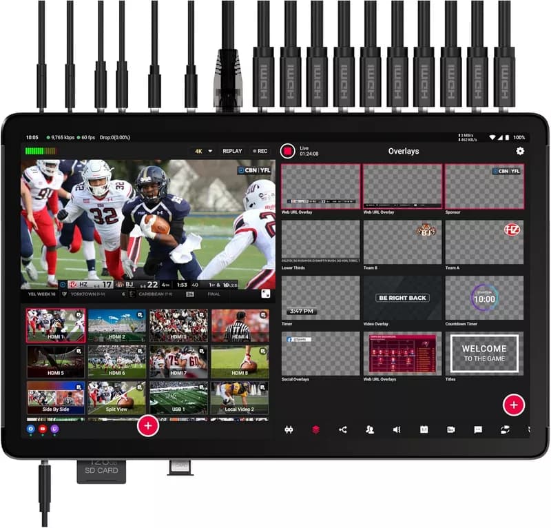 YOLOLIV YoloBox Extreme, 4K NDI All-in-One Live Streaming Equipment with 8 HDMI Inputs, 2 HDMI Out, ISO Recording, for Facebook, YouTube, RTMP, SRT