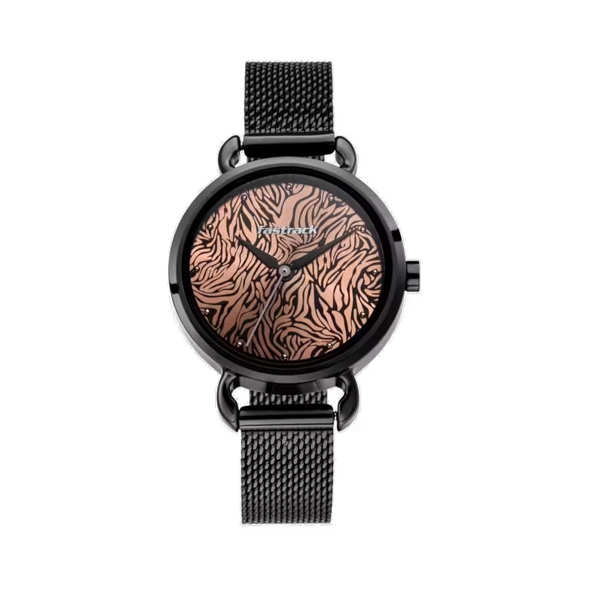 Fastrack Animal Print Quartz Analog Rose Gold Dial Stainless Steel Strap Watch for Girls