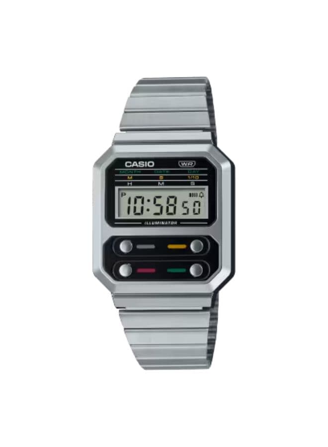 Casio Unisex Watch, Digital Display and Stainless Steel Strap - A100WE-1ADF