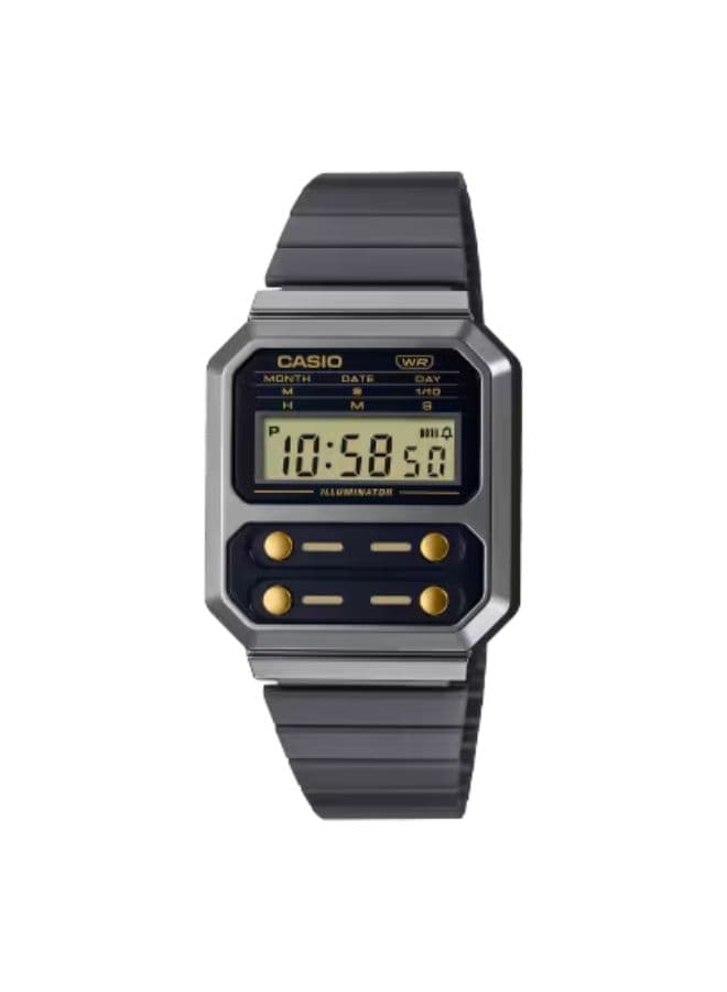 Casio Men's Watch, Digital Display and Stainless Steel Strap - A100WEGG-1A2DF