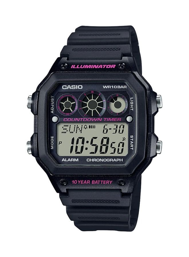 Casio Men's Watch, Digital Display and Leather Strap - AE-1300WH-1A2