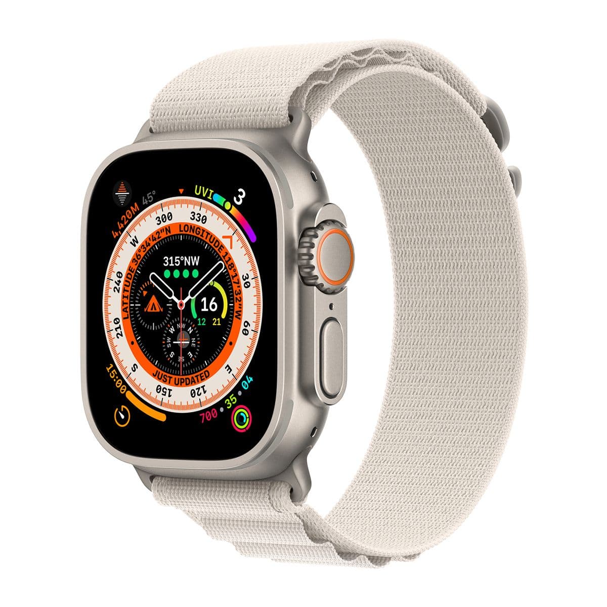 Apple Watch Ultra 49mm Titanium Case with Starlight Alpine Loop Small