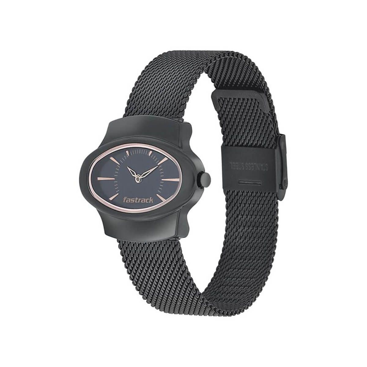 Fastrack Hitlist Quartz Analog Black Dial Stainless Steel Strap Watch for Girls