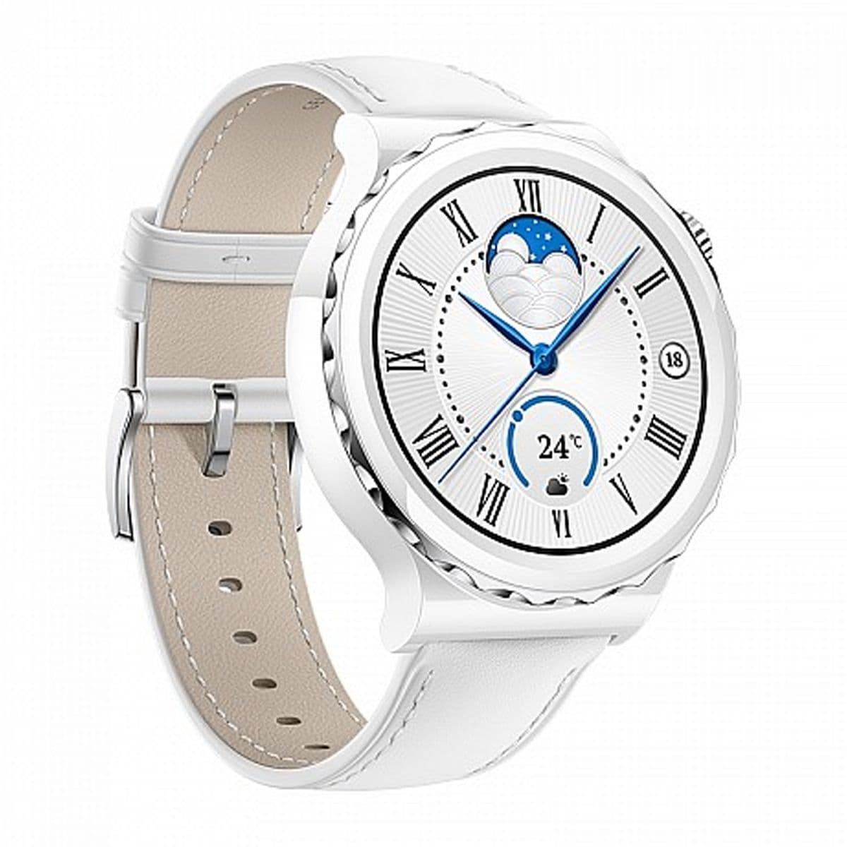 HW3 Mini Smartwatch with White Leather Strap - Moonlight