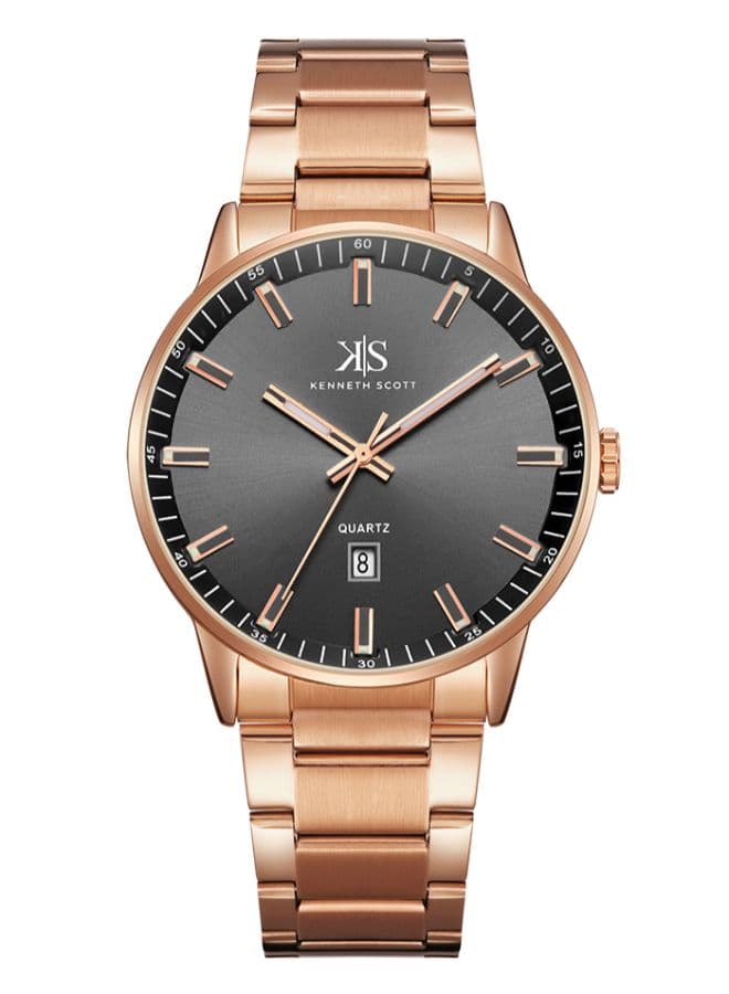 Kenneth scott Gents Analog Gold Case Gold Metal Band White Dial