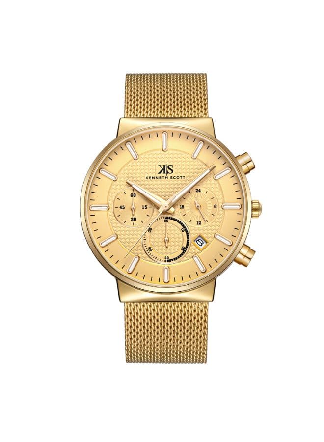 Kenneth Scott Gents chrono Gold Case Gold Mesh band Champagne Dial