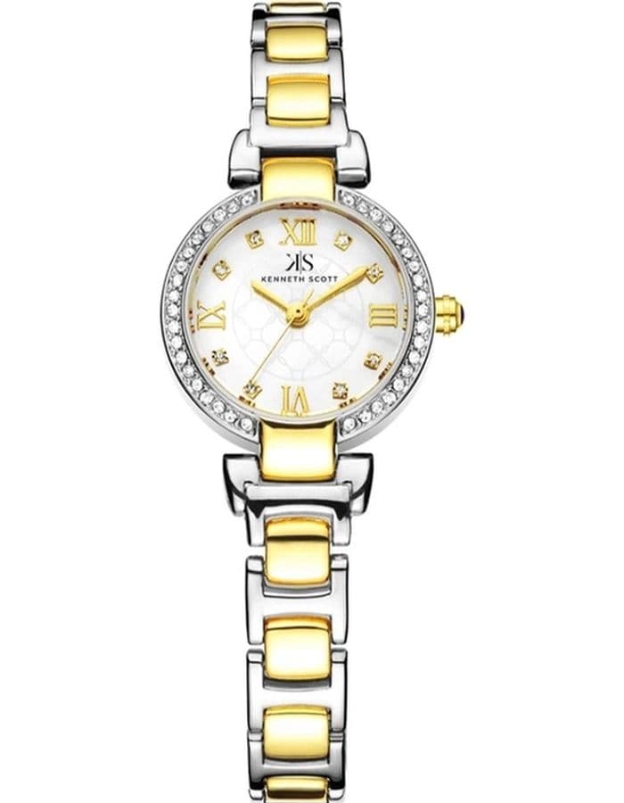 Kenneth Scott Ladies Analog TT Gold/Silver Case TT Gold/Silver Metal Band mop Dial