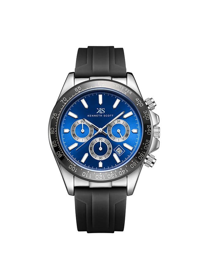Kenneth Scott Men's Chrono & Multi Function Dark Blue Dial Watch - K23149-SSBN