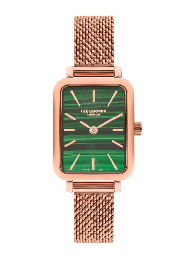Lee Cooper Ladies 2H Fn Rose Gold Case Rose Gold MESH Band Dark Green MALAKYT Dial