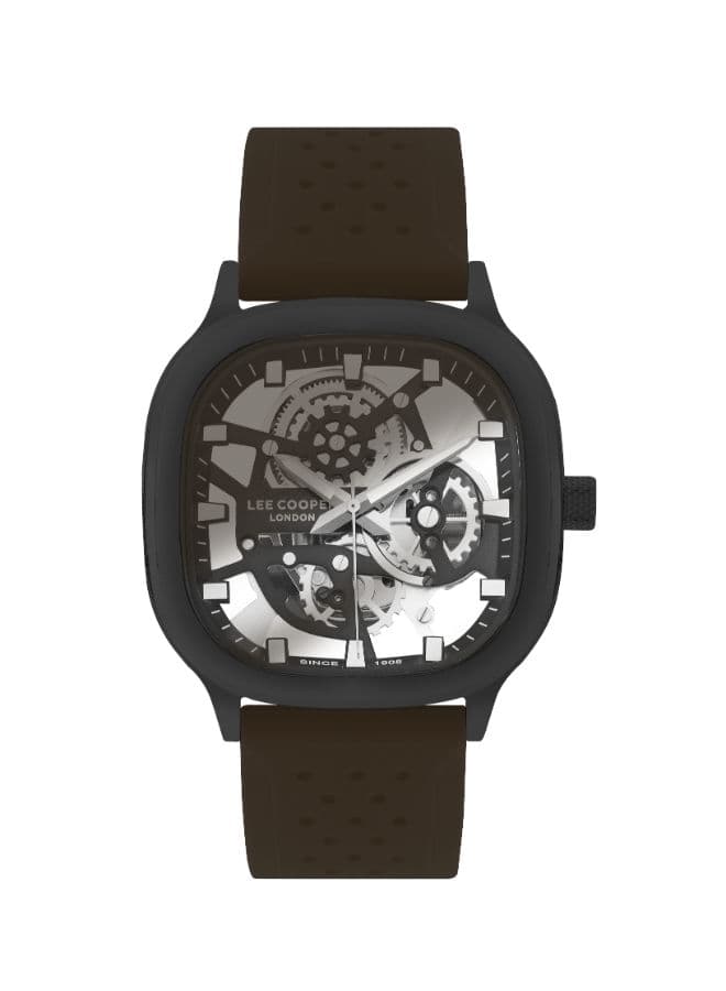 Lee Cooper GENTS 3H Fn Black Case Dark Brown Silicon Band Black Dial