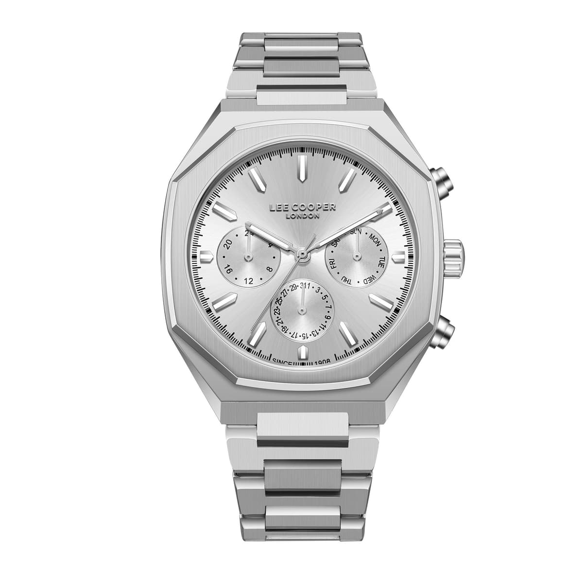 Lee Cooper Gents Multifunction Silver Case Silver Metal Band Silver Dial -LC08045.331