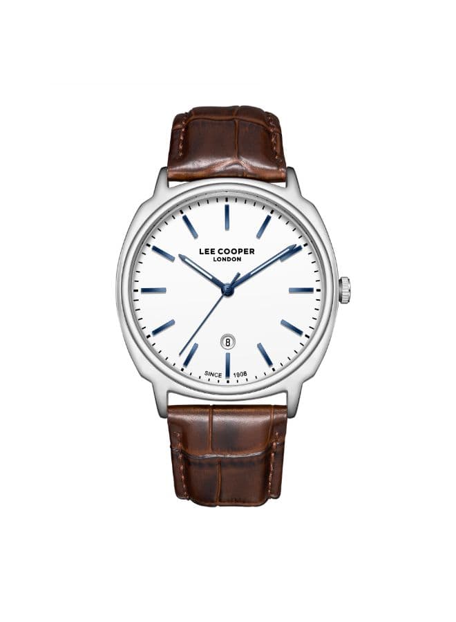 Lee Cooper Gents Date Fn Silver Case Dark Brown LEATHER Band Silver Dial