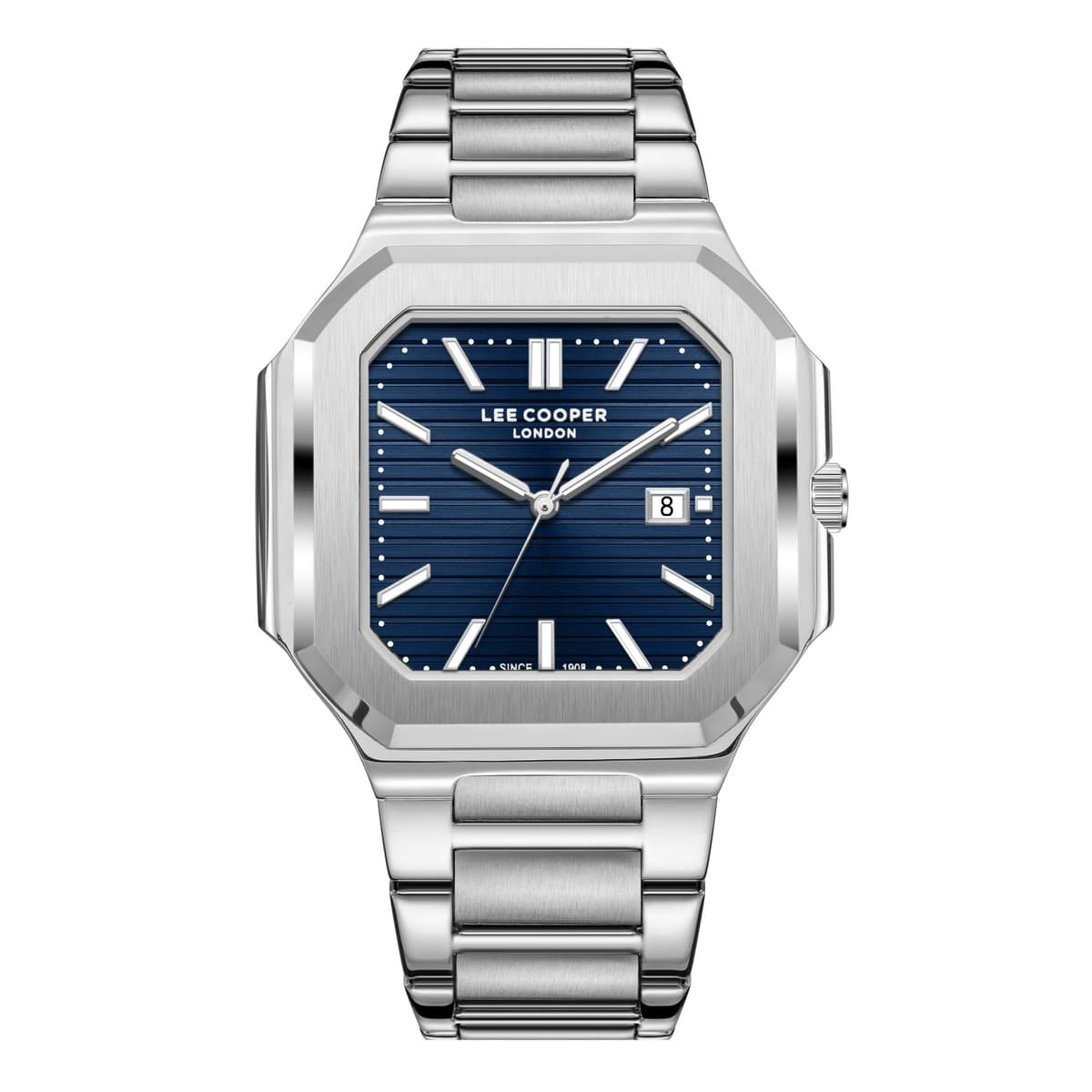 Lee Cooper Gents Date Fn Silver Case Silver Metal Band Dark Blue Dial-2