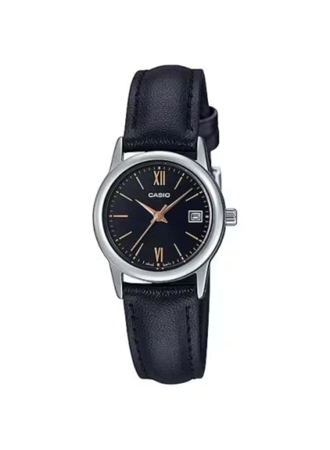 Casio Women's Watch, Analog Display and Leather Strap - LTP-V002L-1B3UDF