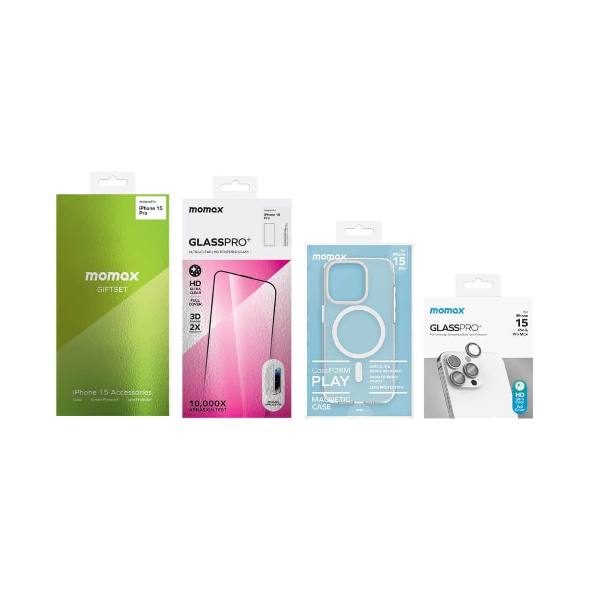 Momax iPhone 15 Pro Max 3 in 1 Bundle Kit (Case, Screen Protector, Lens Protector)