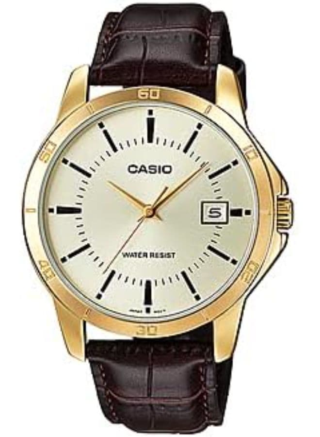 Casio Men's Watch, Analog Display and Leather Strap - MTP-V004GL-9A
