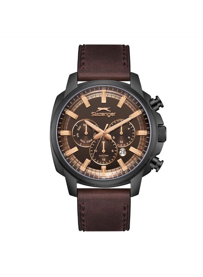 Slazenger Men's Watch, Multi Function Display and Leather Strap - SL.9.2480.2.02, Camel