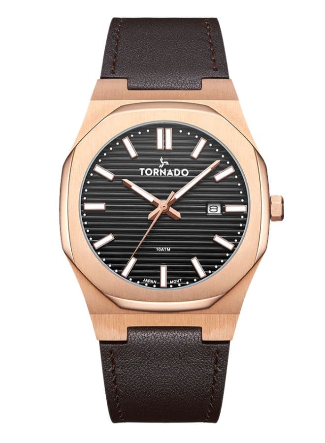 Tornado Spectra Men's Japan Quartz Movement Watch, Analog Display and Leather Strap - T22002-RLDB