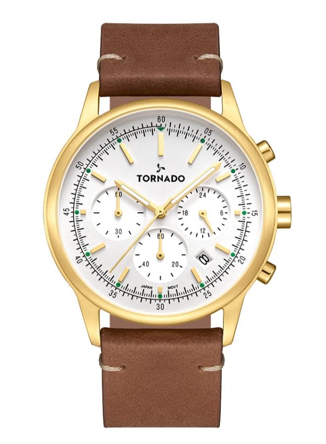 Tornado Classic Men's VD53 Movement Watch, Multi Function Display and Leather Strap - T24108-GLDW