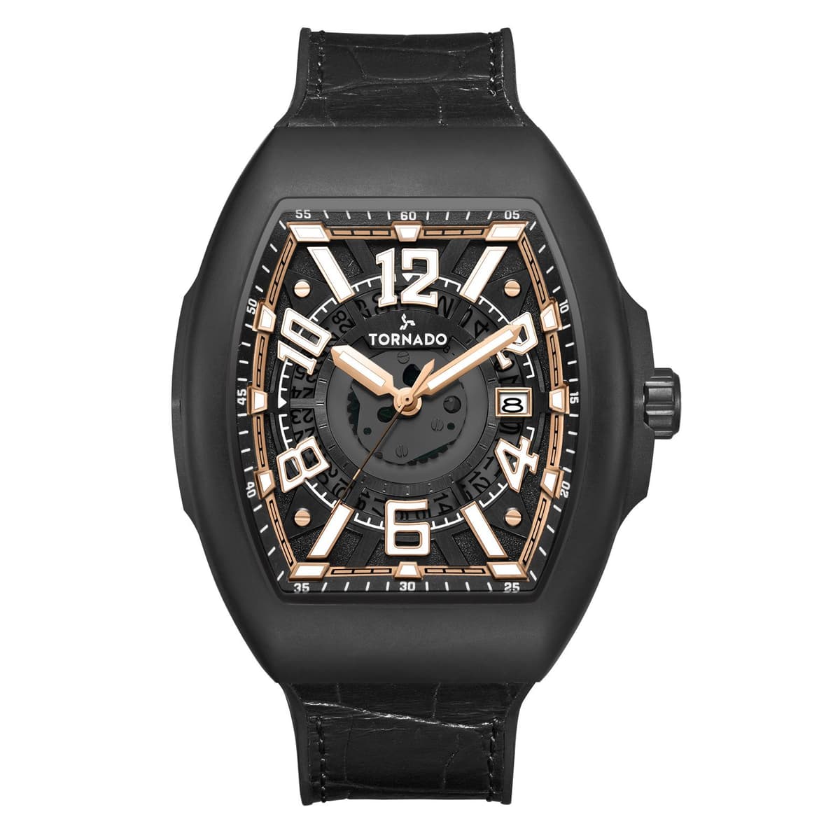 Tornado Gents Analog Fn Black Case Black Leather Strap Black Dial