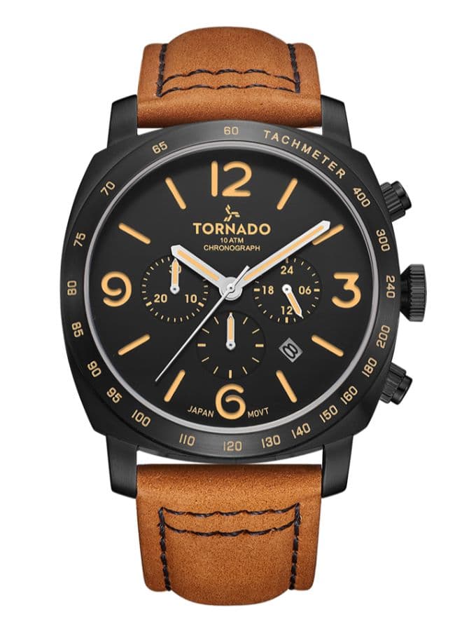 Tornado Watch for Men, Chronograph, 43mm, Leather Strap, T9102-BLEB
