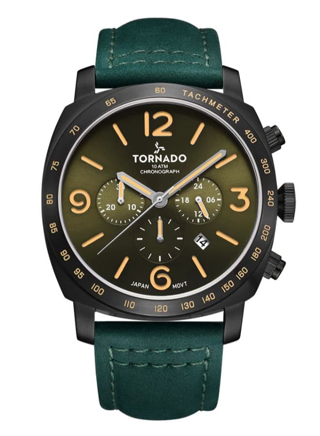 Tornado Lumina Chronosphere Men's Japan Quartz Movement Watch, Chronograph Display and Leather Strap - T9102-BLHH