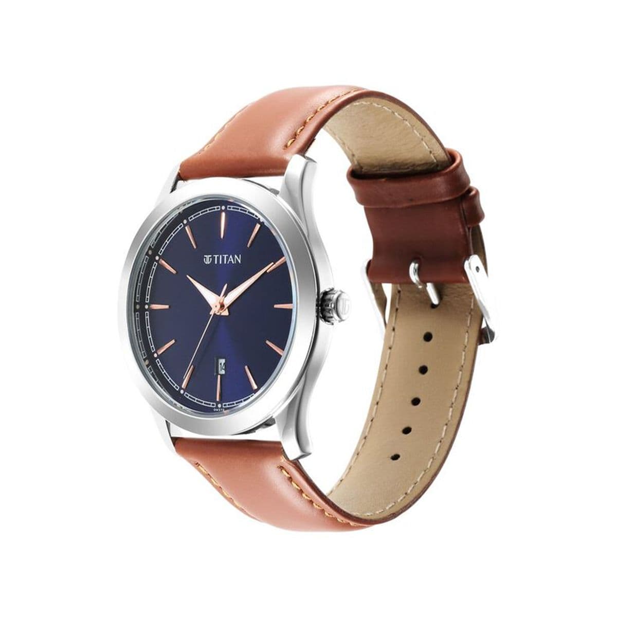 Titan Quartz Analog Blue Dial Leather Strap Watch for Men