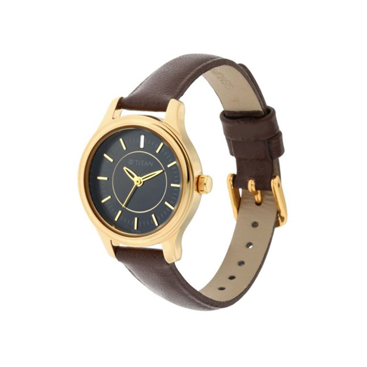 Titan Quartz Analog Black Dial Leather Strap Watch for Women