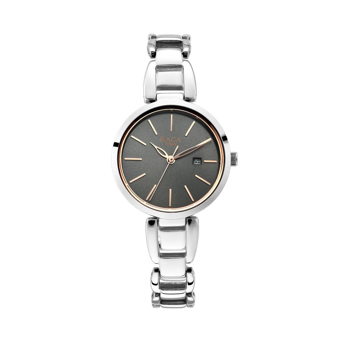Titan Raga Viva Grey Dial Analog with Date Silver Metal Strap Watch for Women
